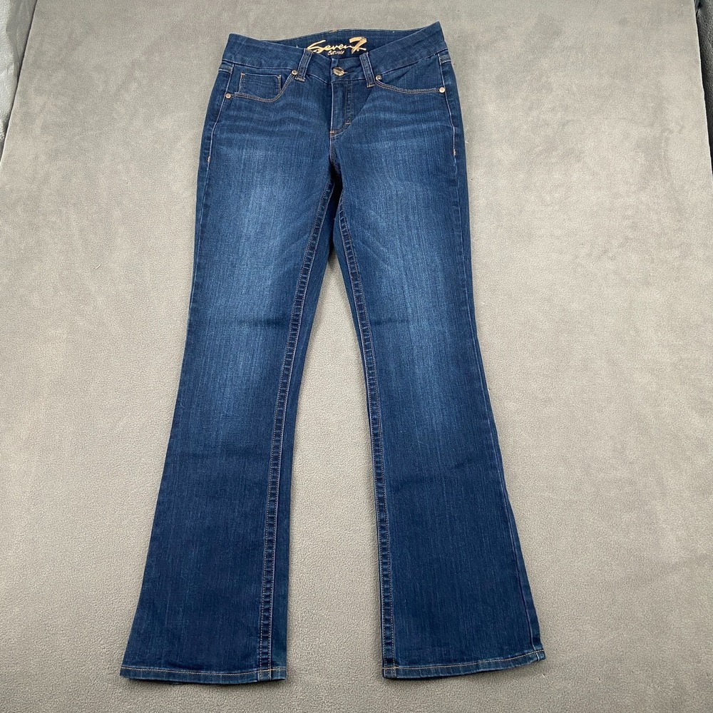 Seven7 Slim Boot Jeans Womens 8 Blue Denim Whiskered Streetwear Grunge Americana